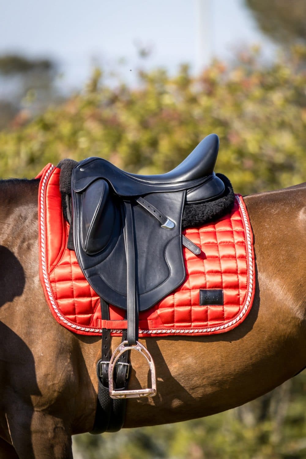 Lady Godiva Candy Cane Red - Dressage Saddle Pad & Ear Bonnet